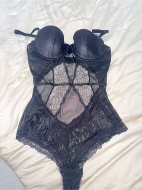 H&M Black Lace Sheer Bodysuit Chemise